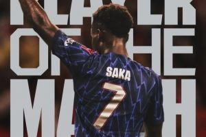  1进球2关键传球，萨卡当选阿森纳1-0AC米兰一役队内最佳