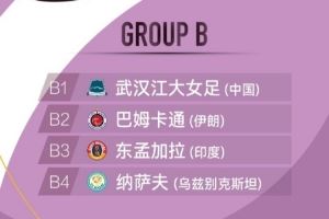  女足亚冠精英赛分组抽签：武汉江大女足与纳萨夫等队同分B组